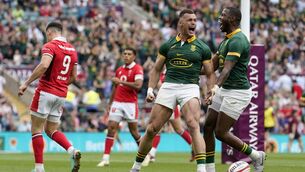 <p>South Africa's Jesse Kriel celebrates after scoring his sides first try against Wales. Picture: Andrew Matthews/PA Wire.</p>