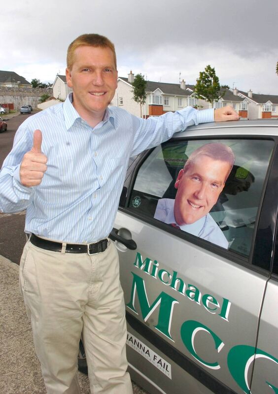 Michael McGrath celebrating in Carrigaline in 2007 after he was elected on the first count to Dáil Éireann, coming second only to his Cork South-Central party colleague Micheál Martin. Picture: Richard Mills