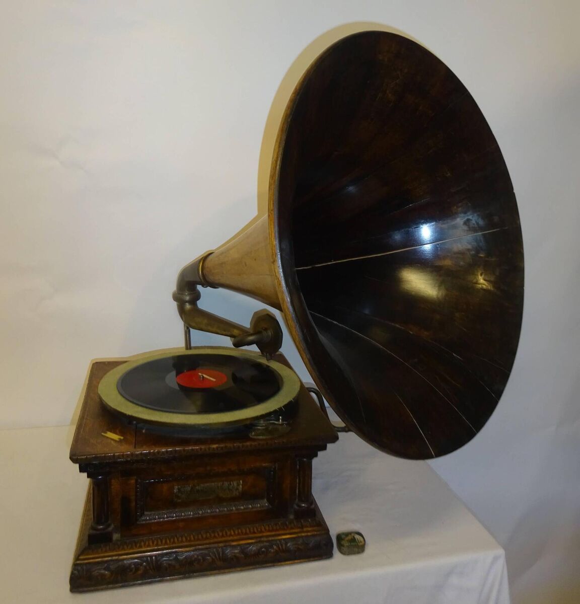 Antique gramophone with wooden horn. Antique gramophone with wooden horn.