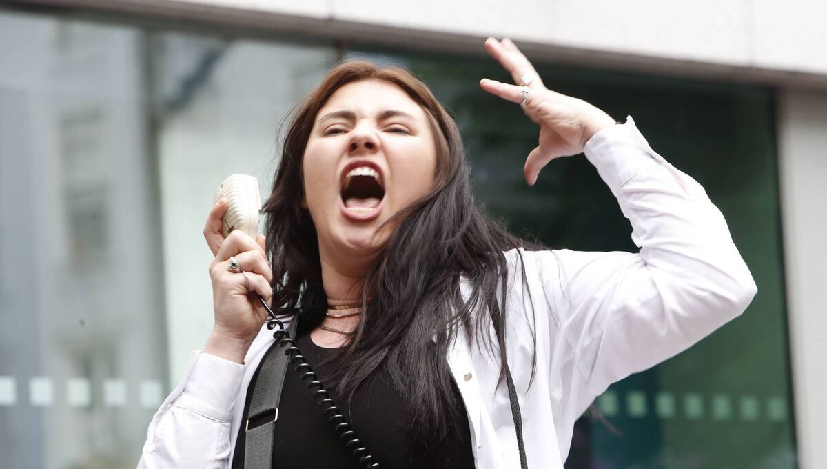 Attack victim Natasha O'Brien speaking at the women's protest in Limerick last weekend.