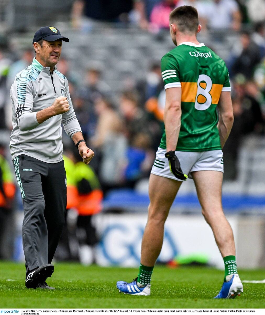 Jack O'Connor and Diarmuid O'Connor after the two point win last July. Pic: Brendan Moran/Sportsfile