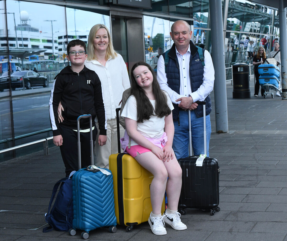  Sheila and John O'Mahony, from Cork, now living in Kerry, with their children Katelyn and James at Dublin Airport having travelled from Barcelona. Picture: Moya Nolan