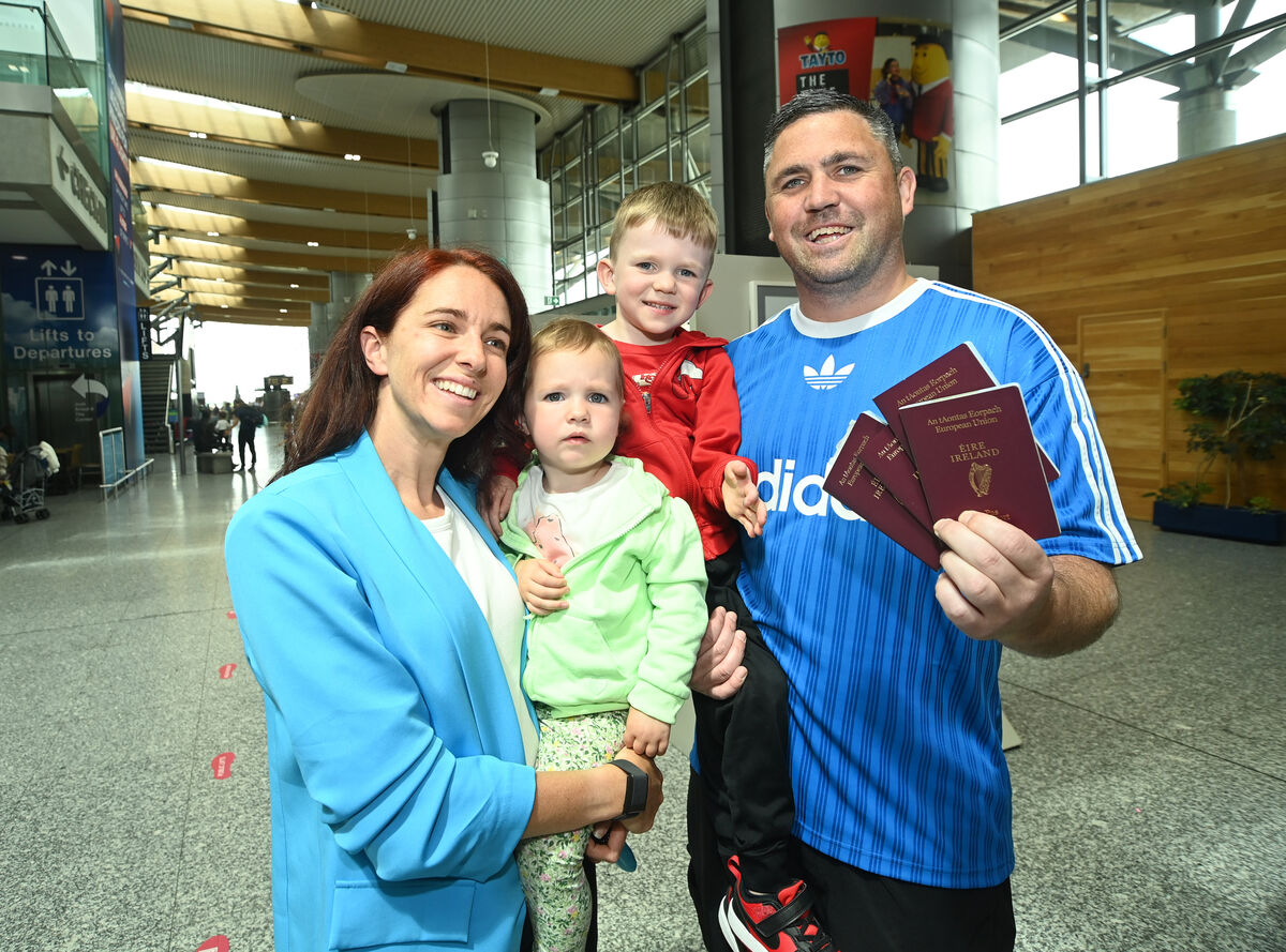 Parents Clare and James Fogarty with children Fiadh and Oscar at Cork airport today prior to departure on holidays. Picture: Larry Cummins