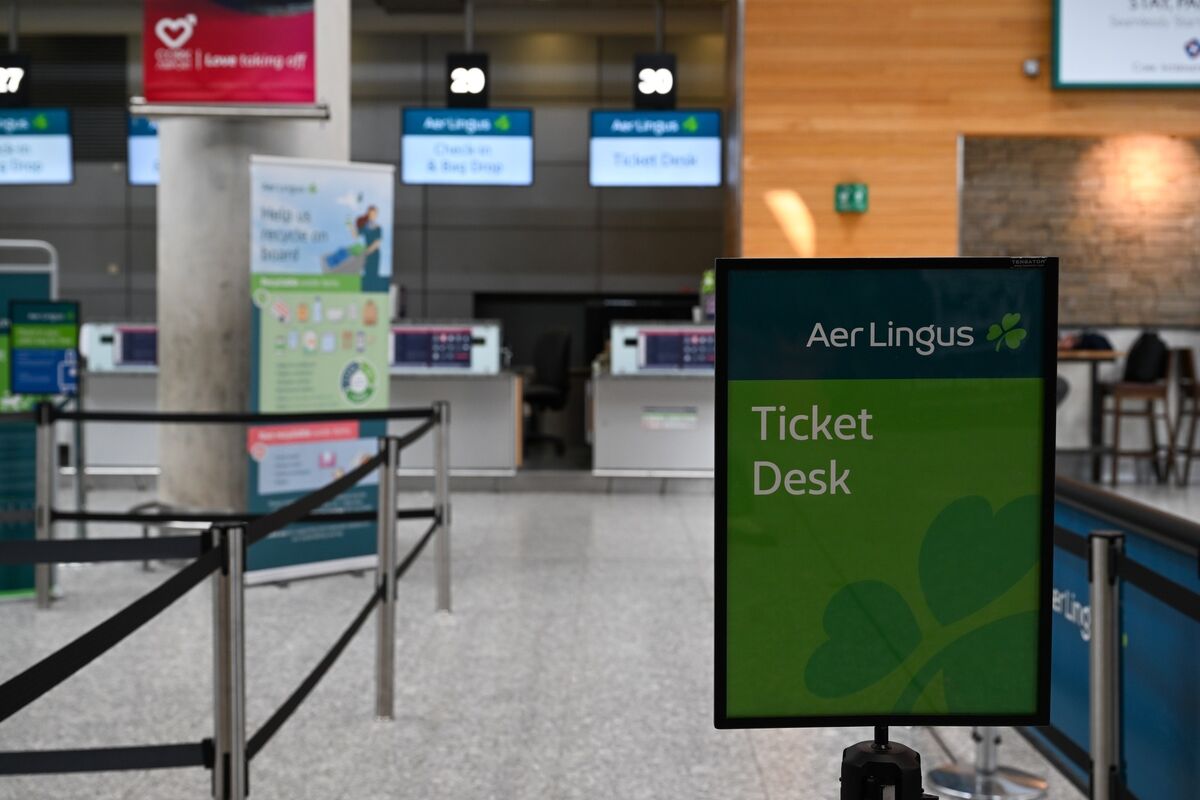 An empty Aer Lingus check-in area in Cork Airport. Picture: Chani Anderson