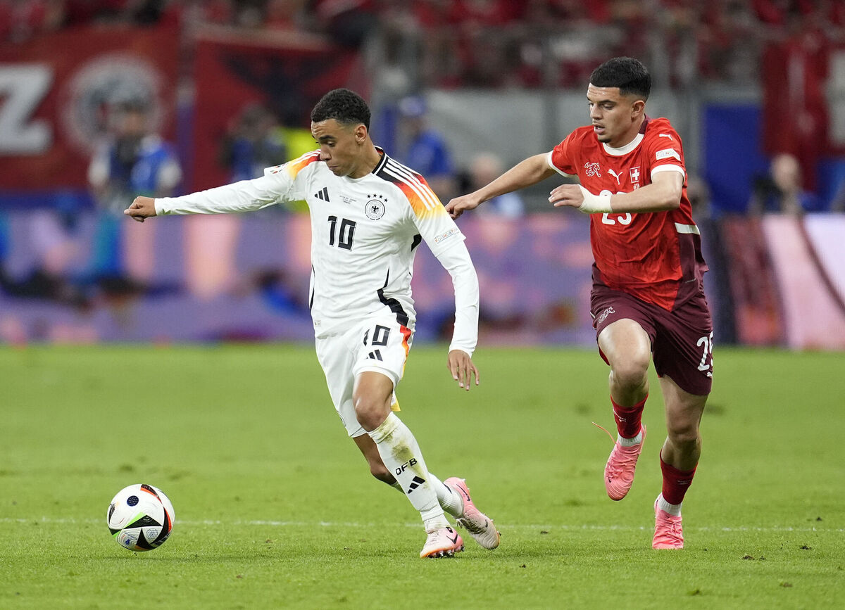 Germany’s Jamal Musiala in action against Switzerland's Zeki Amdouni. Photo credit: Nick Potts/PA Wire. Germany’s Jamal Musiala in action against Switzerland's Zeki Amdouni. Photo credit: Nick Potts/PA Wire.