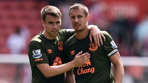 <p>Phil Jagielka and Seamus Coleman were team-mates at Everton (Andrew Matthews/PA)</p>