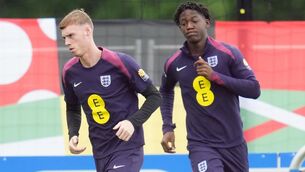 <p>READY TO SHINE: England's Cole Palmer and Kobbie Mainoo during a training session. Photo credit: Adam Davy/PA Wire.</p>