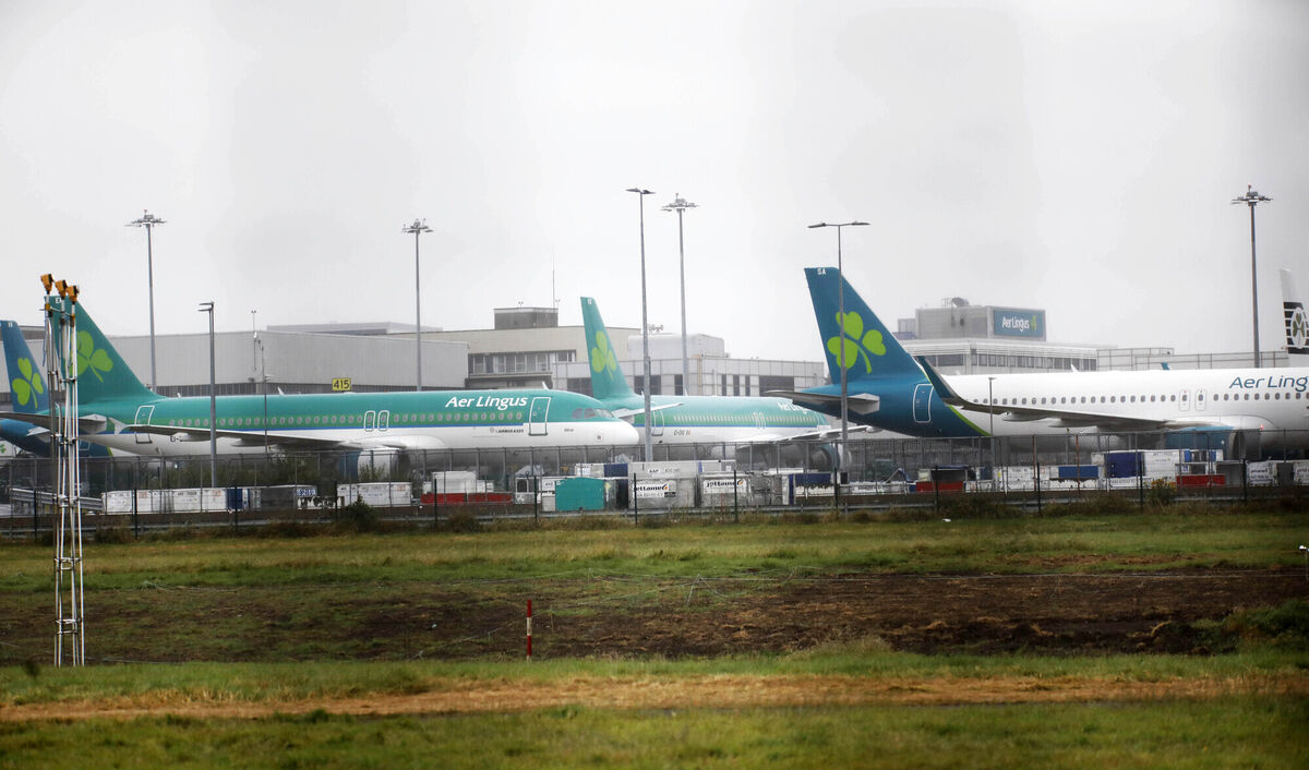 Rows of Aer Lingus planes are on stand bt at Dublin Airport as Aer Lingus pilots, members of the Irish Air Line Pilots Association (IALPA), go on the first full 8-hour work stoppage in support of their claim for an increase in pay. Photo: Leah Farrell/© RollingNews.ie