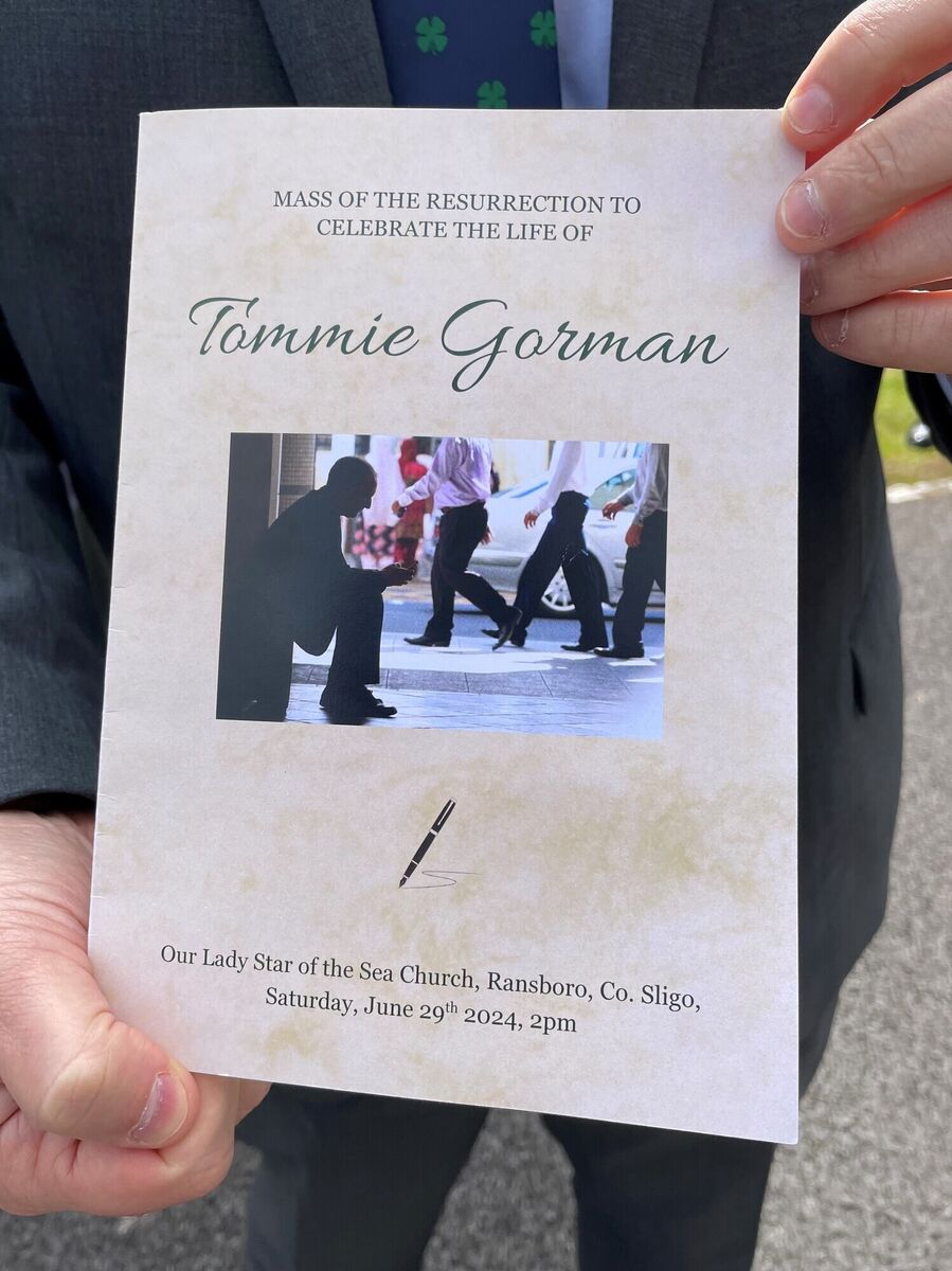 The Order of Service for the funeral of veteran journalist Tommie Gorman at Our Lady Star of the Sea Church in Ransboro, Co Sligo. The married father of two died at the age of 68 after being diagnosed with cancer in 1994. Picture: PA Wire