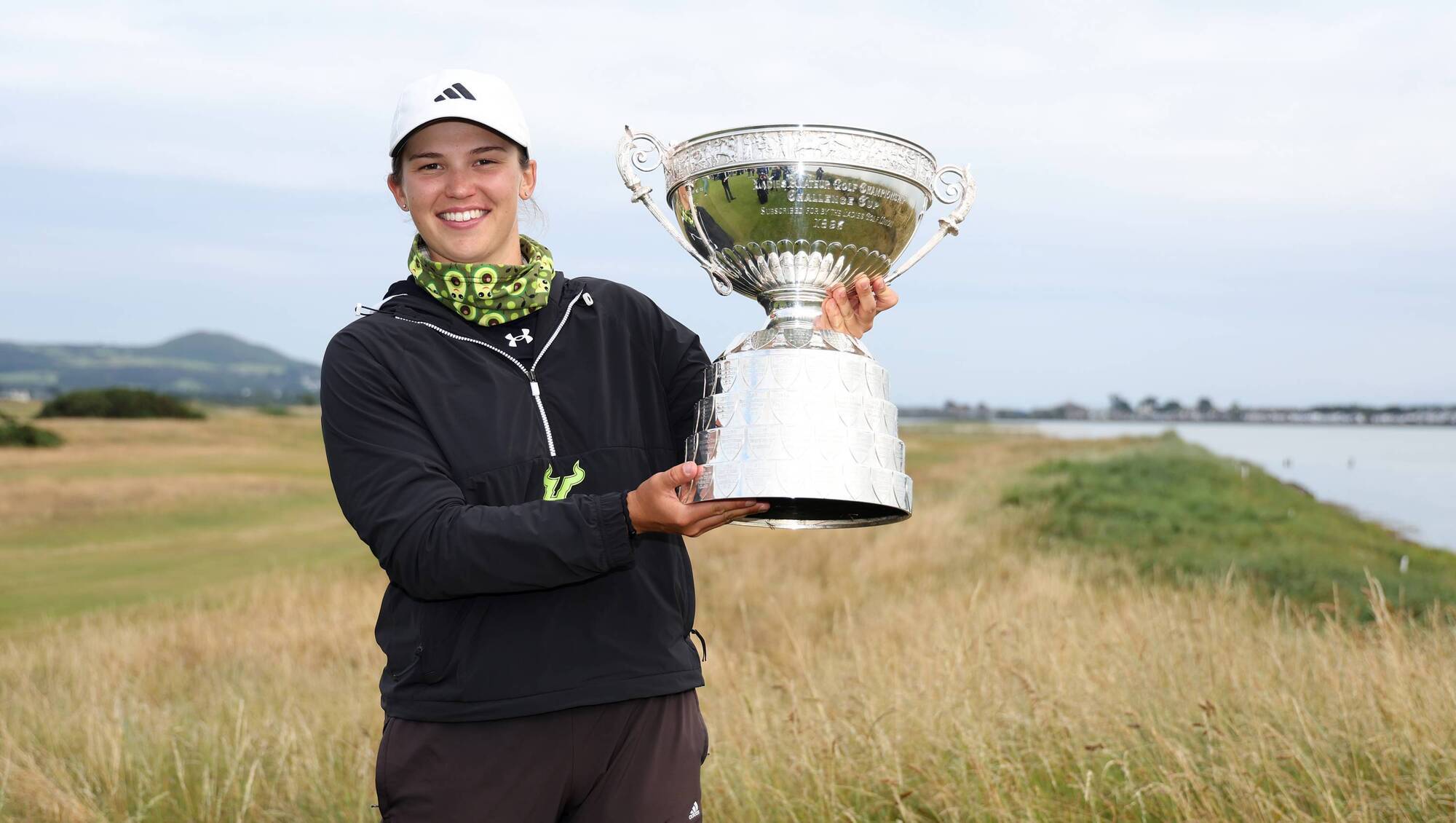 DREAM DEBUT: Melanie Green of USA poses with the trophy following her victory during the Final on day six of the Women's Amateur Championship at Portmarnock Golf Club. Pic: Oisin Keniry/R&A/R&A via Getty Images