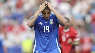 <p>DESPAIR: Italy's Mateo Retegui walks on the pitch after the Euro 2024 round of 16 match defeat by Switzerland. Pic Andreas Gora/dpa via AP)</p>