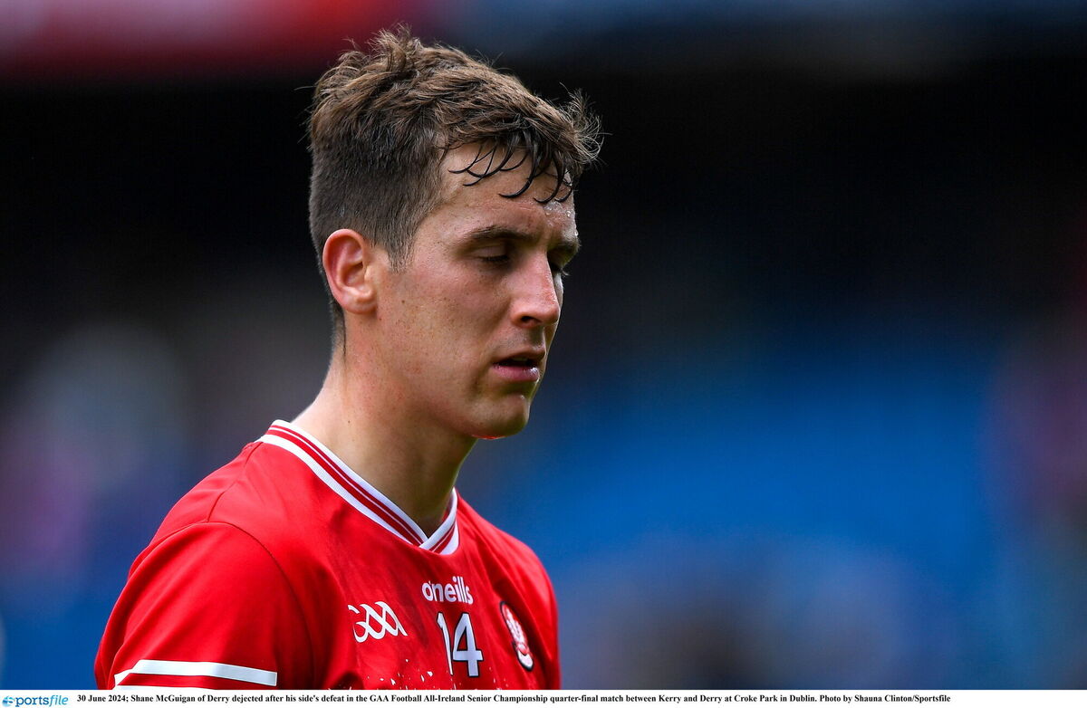 DEJECTED: Derry's Shane McGuigan. Photo by Shauna Clinton/Sportsfile