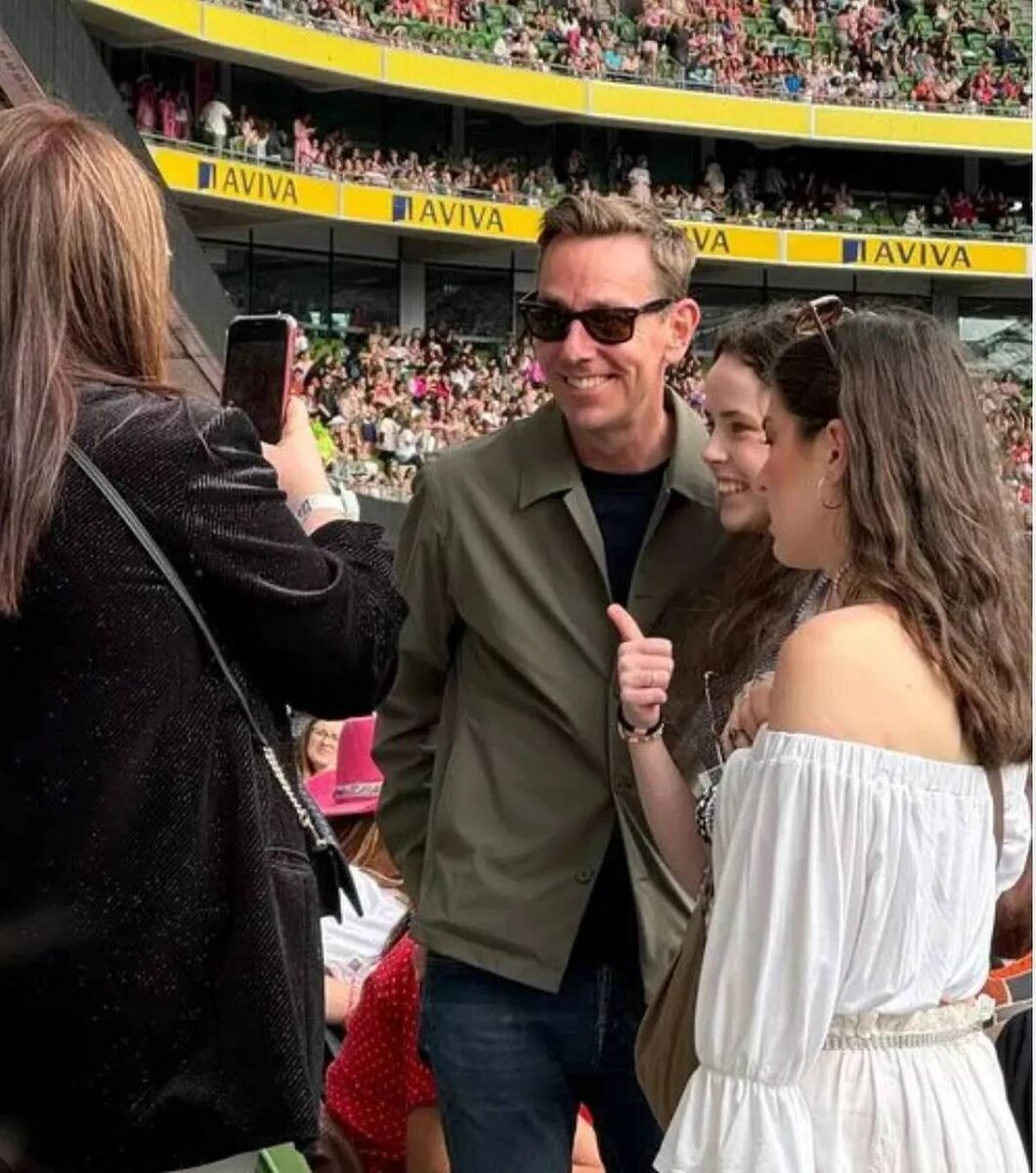 Ryan Tubridy takes a photo with fans at Taylor Swift's The Eras Tour show on Friday night. Picture: @instatubridy / Instagram