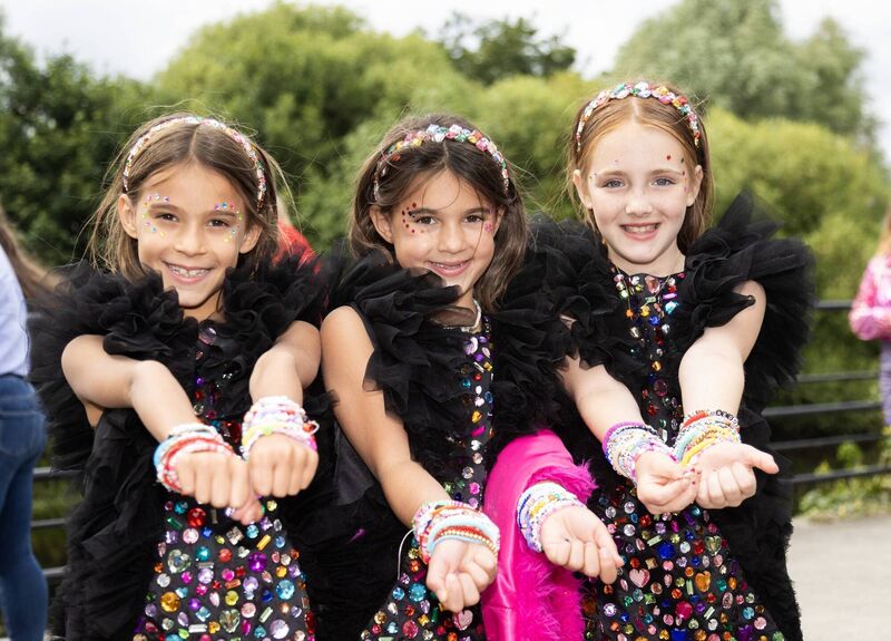 Emma and Isabella Bazata and Olivia Simon show off their friendship bracelets outside the Aviva Stadium. Picture: Evan Treacy Emma and Isabella Bazata and Olivia Simon show off their friendship bracelets outside the Aviva Stadium. Picture: Evan Treacy