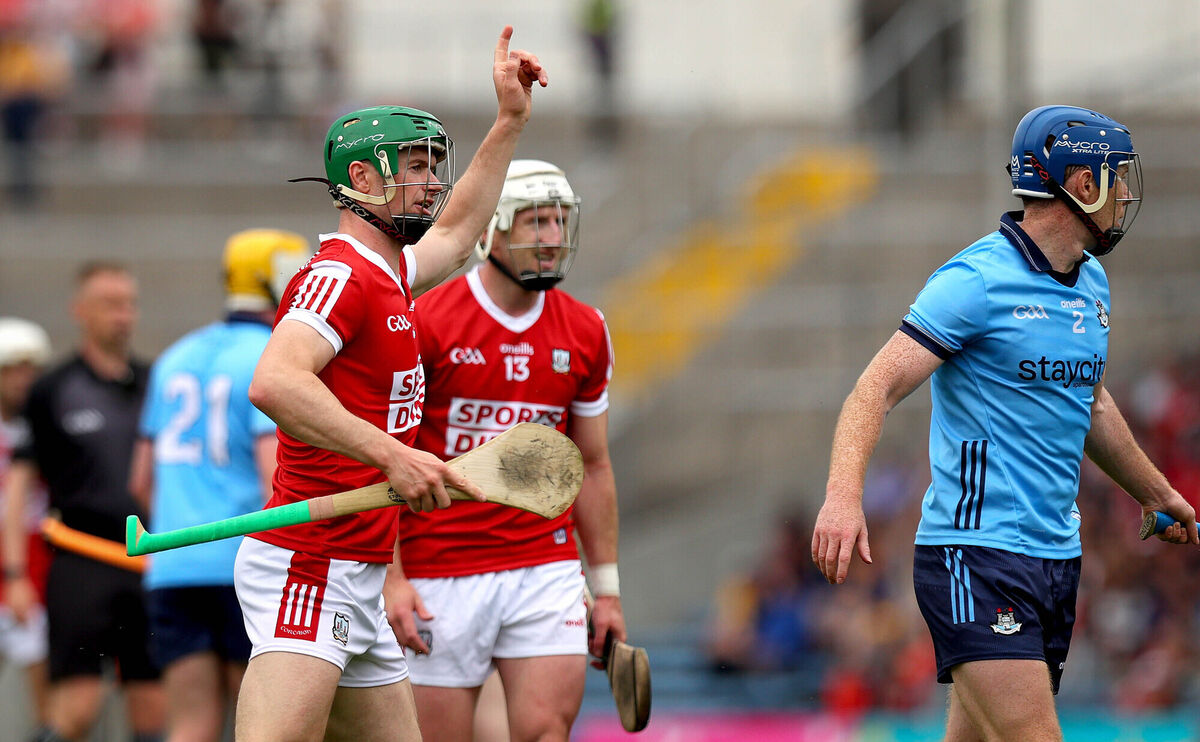 Cork’s Seamus Harnedy signals for a point