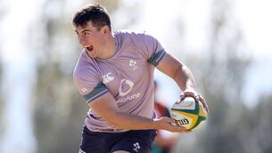 <p>WING MAN: Ireland hooker Dan Sheehan moves it wide during training at St Peter's College in Johannesburg. Pic: Dan Sheridan, Inpho</p>