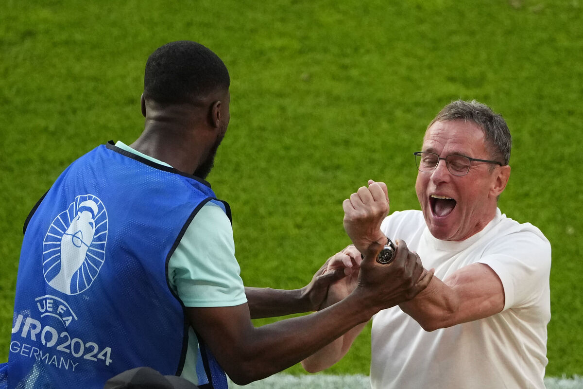 Austria's head coach Ralf Rangnick celebrates. AP Photo/Petr David Josek. Austria's head coach Ralf Rangnick celebrates. AP Photo/Petr David Josek.