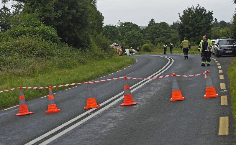 The scene of the fatal traffic accident along the N26 road near Callow between Swinford and Foxford Co Mayo. Photo Conor McKeown