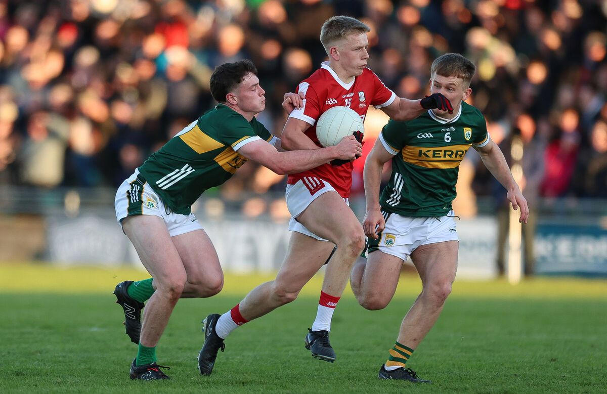 Cork's Dara Sheedy in action against Eddie Healy and Darragh O’Connor of Kerry this season. Picture: INPHO/Natasha Barton