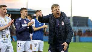 <p>FOCUS: Shelbourne head coach Damien Duff after the draw on Thursday night. Pic: INPHO/Bryan Keane</p>