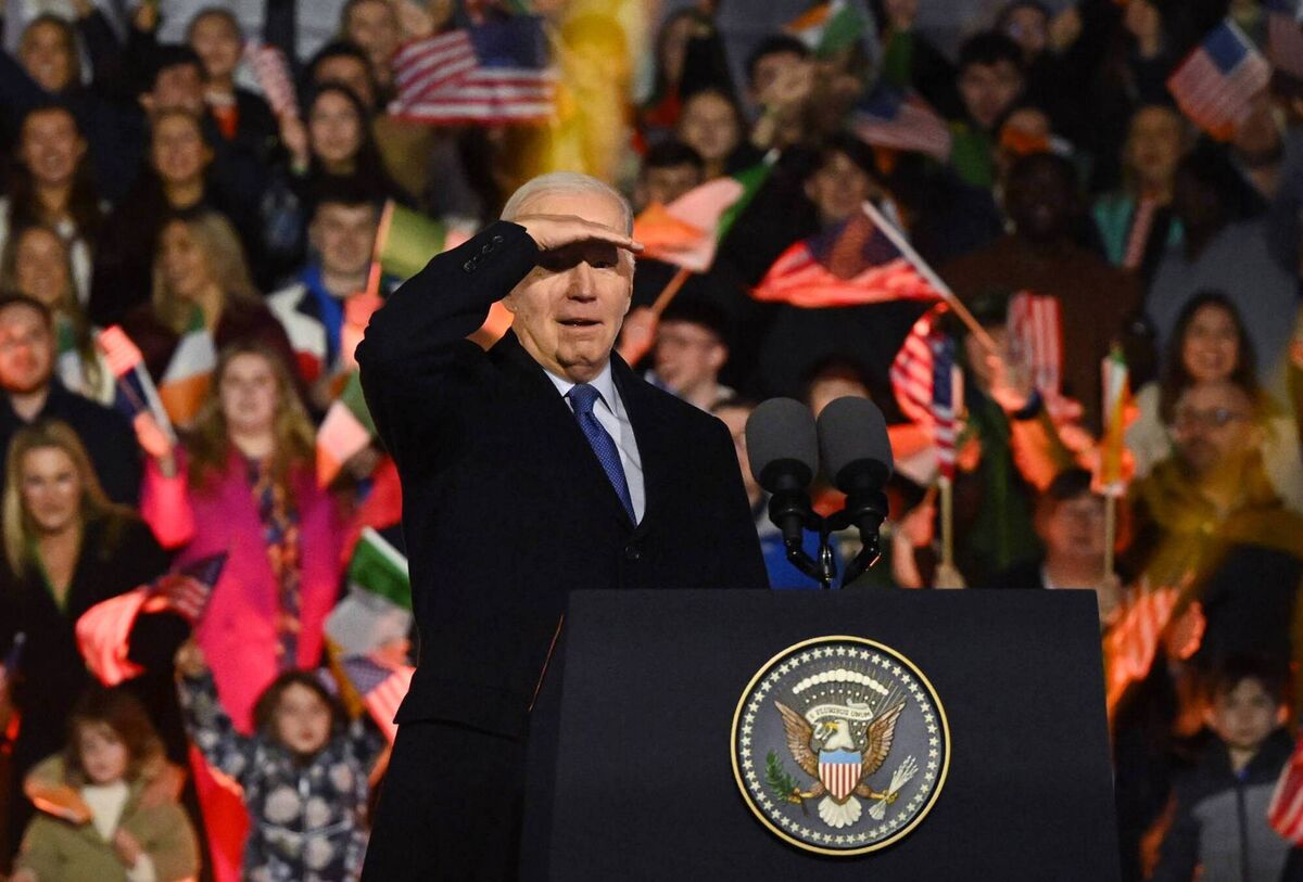 US president Joe Biden speaking to the crowd during a celebration event at St Muredach's Cathedral in Ballina during his visit to Ireland in 2023. Picture: Leon Neal/Getty Images