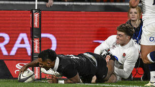 <p>Sevu Reece scored one of New Zealand’s two tries. Pic: Andrew Cornaga/AP</p>