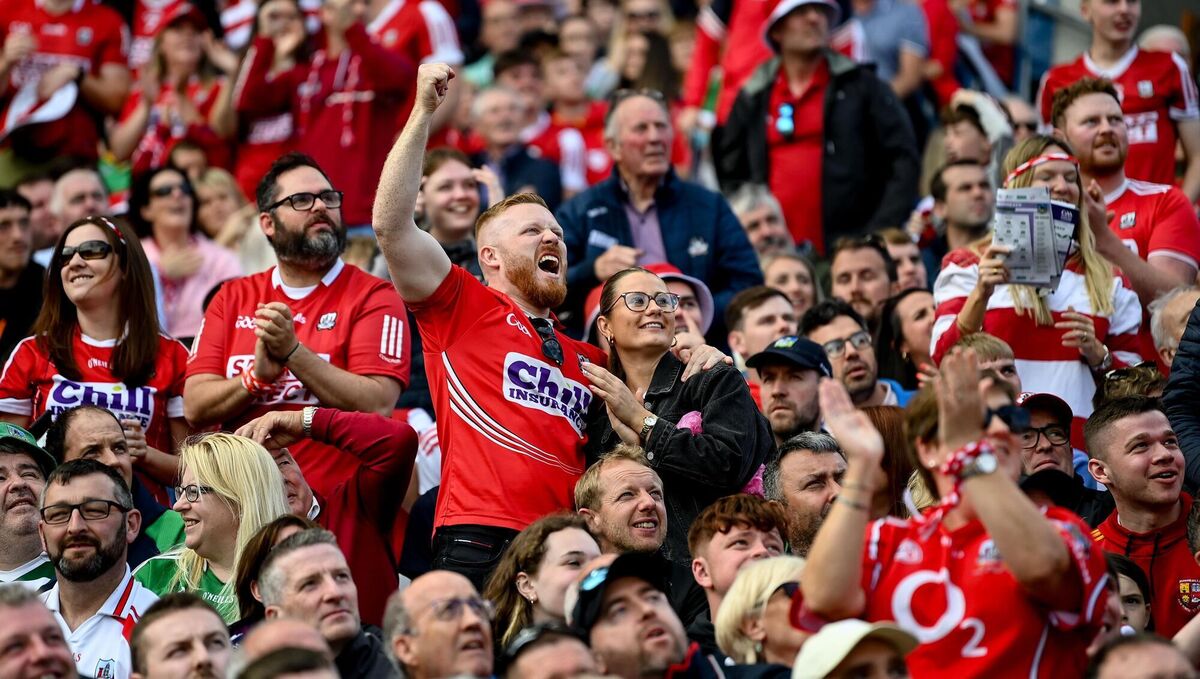 REBEL YELL: Cork supporters celebrate at Croke Park. Pic: Stephen McCarthy/Sportsfile