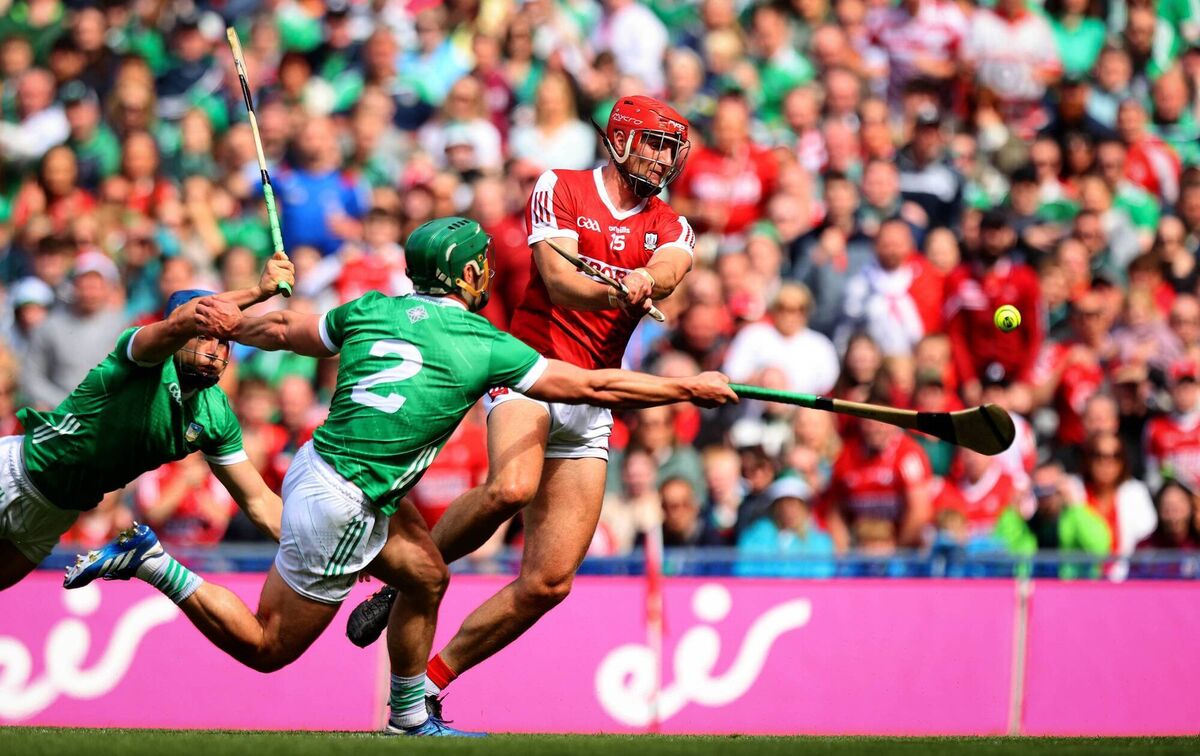 CRUCIAL INTERVENTION: Cork’s Brian Hayes scores the first goal. Pic: Ryan Byrne, Inpho