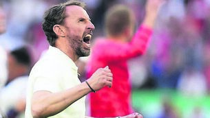 <p>England manager Gareth Southgate celebrates after his side’s victory in the UEFA Euro 2024, quarter-final match.</p>