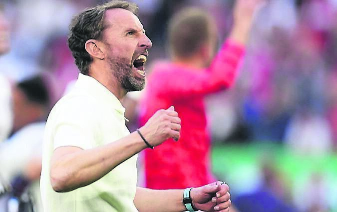 England manager Gareth Southgate celebrates after his side’s victory in the UEFA Euro 2024, quarter-final match.