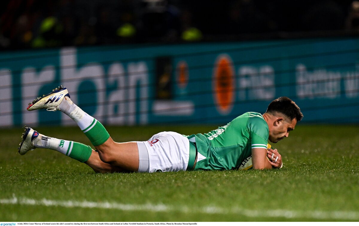 Murray scores his side's second try during the first test between South Africa and Ireland at Loftus Versfeld Stadium in Pretoria, South Africa. Photo by Brendan Moran/Sportsfile Murray scores his side's second try during the first test between South Africa and Ireland at Loftus Versfeld Stadium in Pretoria, South Africa. Photo by Brendan Moran/Sportsfile