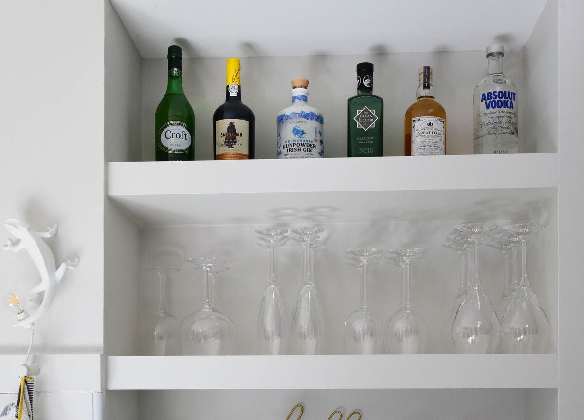 Jennifer Sheahan uses an alcove in her kitchen for her home bar. Picture: Moya Nolan