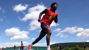 <p>Mainoo during a training session at Spa &amp; Golf Resort Weimarer Land</p>