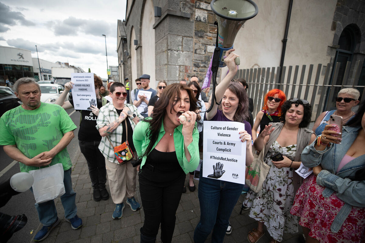  Natasha O'Brien speaking at the protest outside Limerick Courthouse. Picture: Eamon Ward