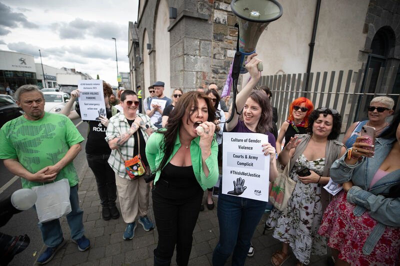  Natasha O'Brien speaking at the protest outside Limerick Courthouse. Picture: Eamon Ward