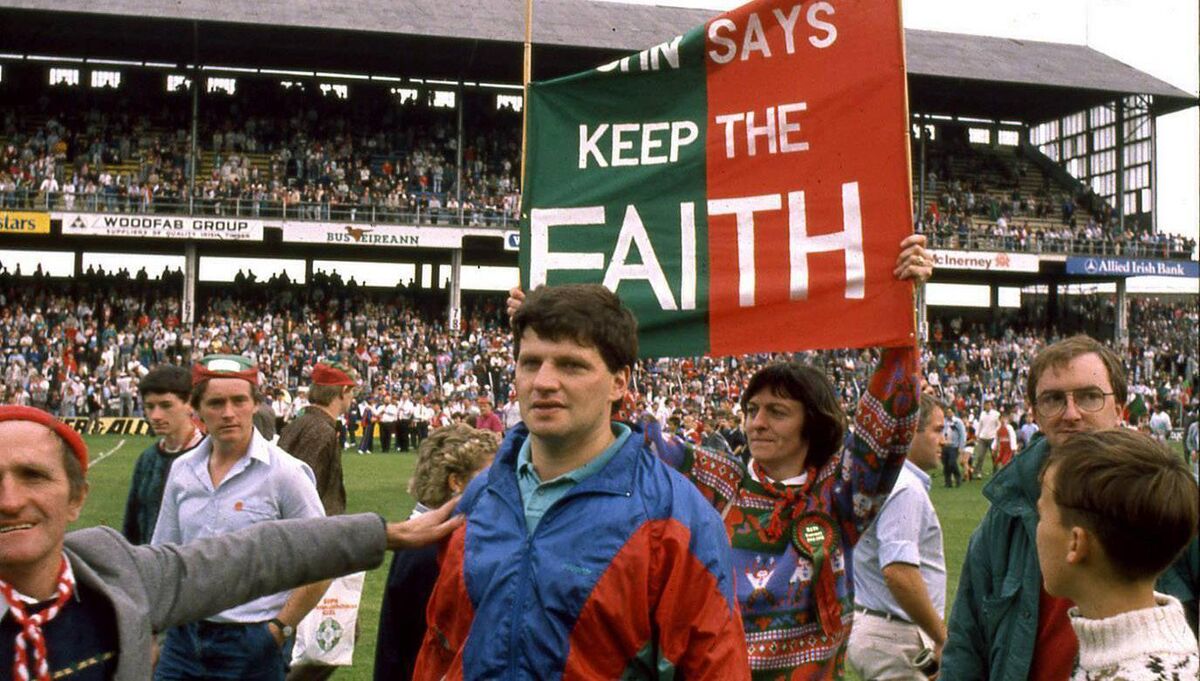 Former Mayo senior football manager John O'Mahony pictured after his side's 1989 All-Ireland final defeat to Cork. Pic: Henry Wills