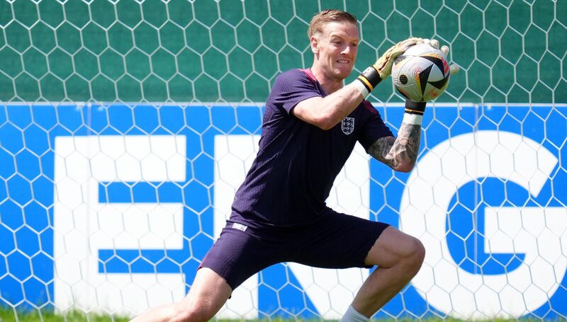 England's Jordan Pickford during a training session at the Spa & Golf Resort Weimarer Land in Blankenhain England's Jordan Pickford during a training session at the Spa & Golf Resort Weimarer Land in Blankenhain