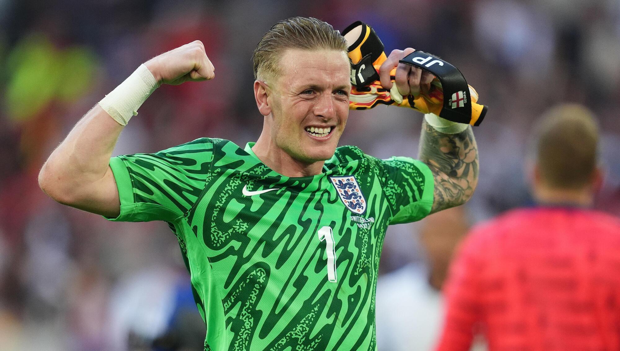England goalkeeper Jordan Pickford celebrates after penalty shoot-out glory over Swiss