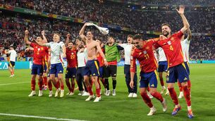 <p>RED SEA: Spain players celebrate after winning the UEFA Euro 2024 semi-final against France</p>