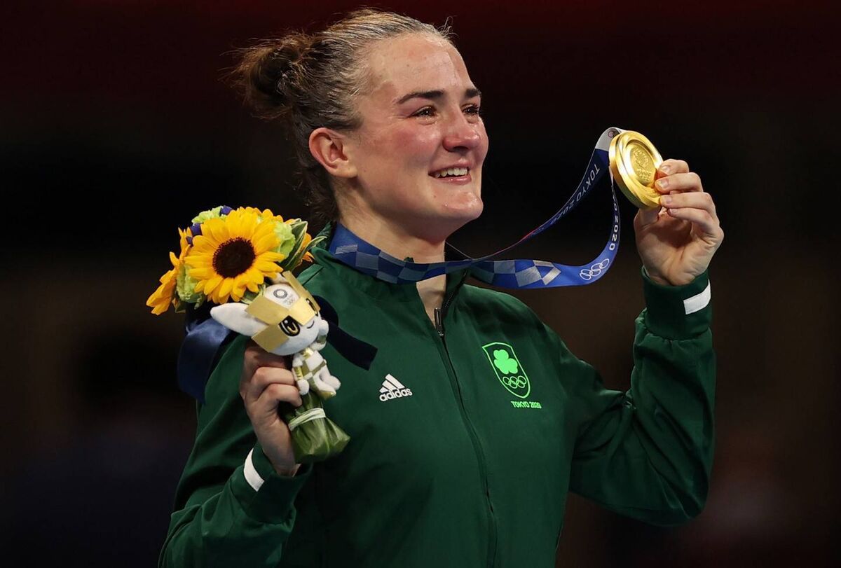 Ireland’s Kellie Harrington celebrates with her gold medal in Women’s Lightweight boxing at the 2020 Tokyo Olympics (8/8/2021). Photo: James Crombie / Inpho Ireland’s Kellie Harrington celebrates with her gold medal in Women’s Lightweight boxing at the 2020 Tokyo Olympics (8/8/2021). Photo: James Crombie / Inpho