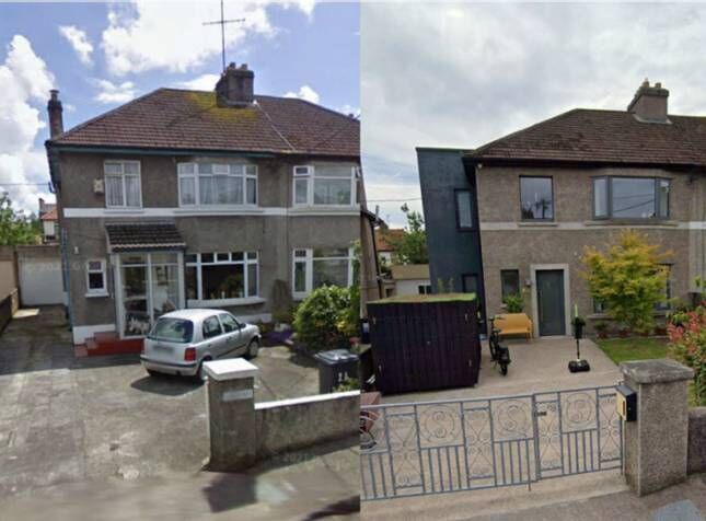 Pictures of the O'Regan family home before and after the bike and bin storage facility was installed. 