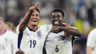 <p>England's Ollie Watkins (left) and Marc Guehi celebrate the Euro 20245 semi-final win over the Netherlands. Picture: Thomas Ash</p>