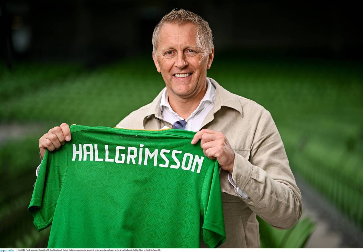 Newly appointed Republic of Ireland head coach Heimir Hallgrímsson stands for a portrait before a media conference at the Aviva Stadium in Dublin. Photo by Seb Daly/Sportsfile