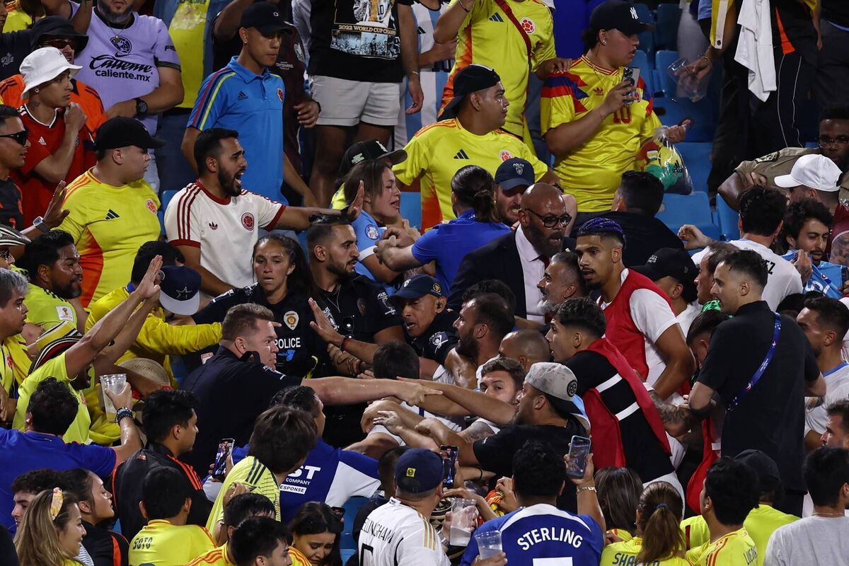 Colombia and Uruguay fans clash in the stands after their Copa America game.