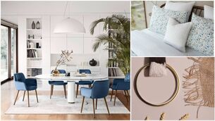 <p>The Cameo dining table set from Calligaris, Kube Interiors, left, the Cornflower bedlinen from Foxford, top right, and Dropped Stitch by Fleetwood, below right.</p>