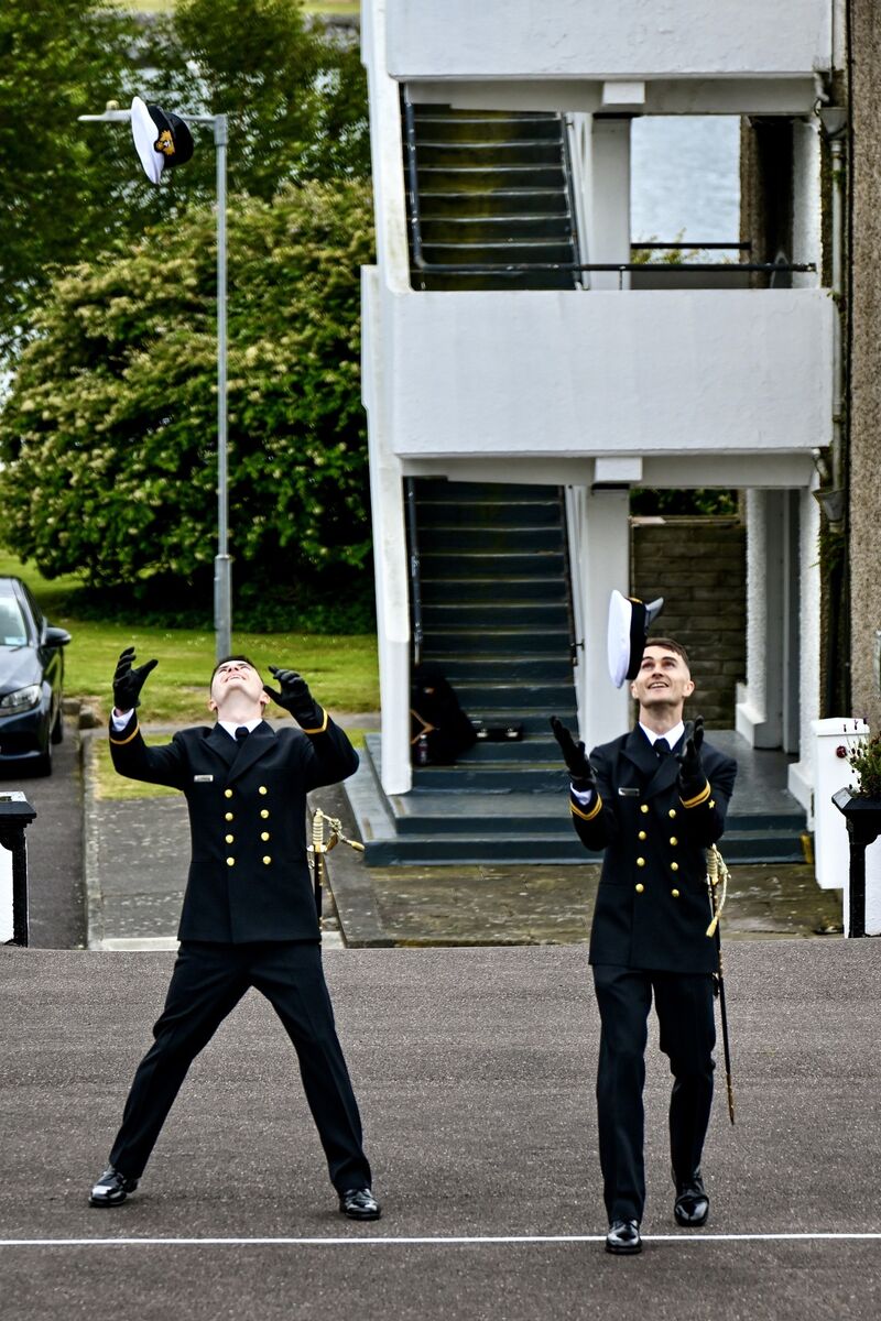 Naval cadets Cameron Clerkin and Brendan Morris celebrating their graduation to Officer class on Friday. Picture: Chani Anderson