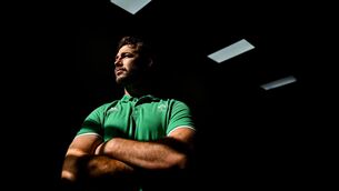 <p>DARK ART: Captain Caelan Doris poses for a portrait after an Ireland rugby captain's run at Northwood College in Durban. Pic: Brendan Moran/Sportsfile</p>