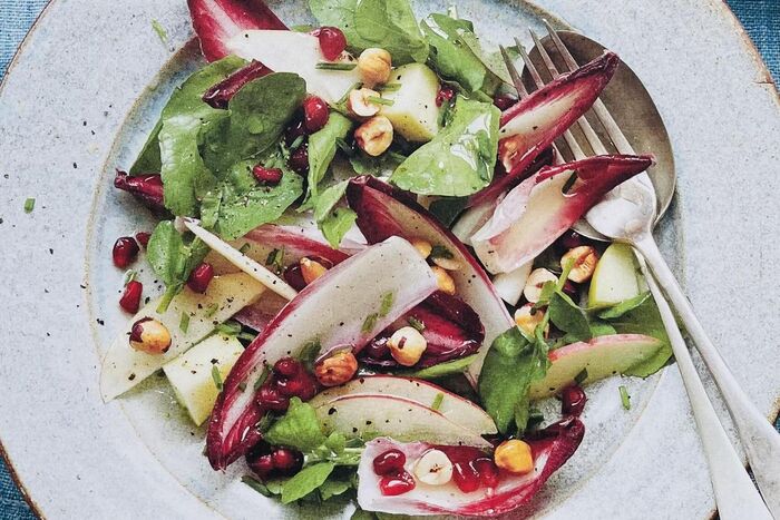 Watercress, Chicory, Apple, Pomegranate and Hazelnut Salad