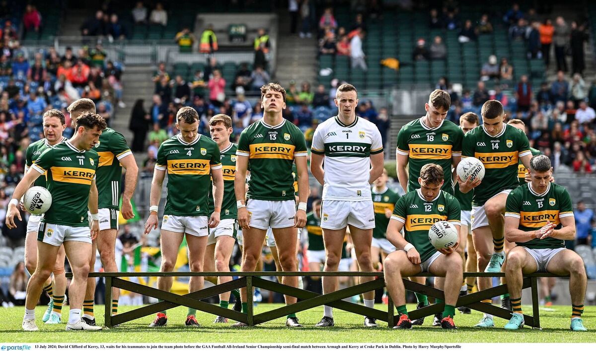 Sticking together: David Clifford and his Kerry colleagues. Pic: Harry Murphy/Sportsfile