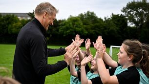 <p>FAN FAVOURITE: Republic of Ireland manager Heimir Hallgrímsson with participants during a visit to a FAI football camp at Verona FC in Blanchardstown, Dublin. Photo by Harry Murphy/Sportsfile</p>